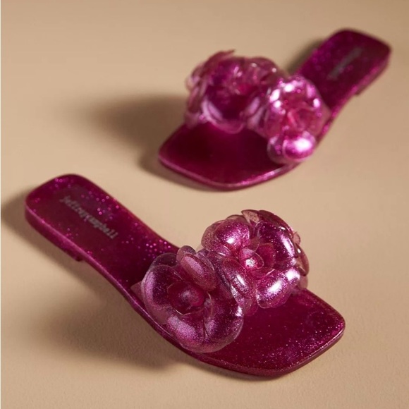 Jeffrey Campbell Floralee Women Glitter Pink Floral Jelly Sandals Size 9 NEW - Picture 9 of 10